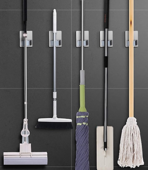 Buy 4 PCS Broom Holder Mop Holder Broom & Mop Grippers Self Adhesive No ...