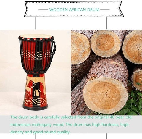 Mike Music Djembes Hand Drums Hand Drums Hand Carved Tambourine Students Practice African Drums, Super Sound Musical Instruments (10Inch Elephant, Red)