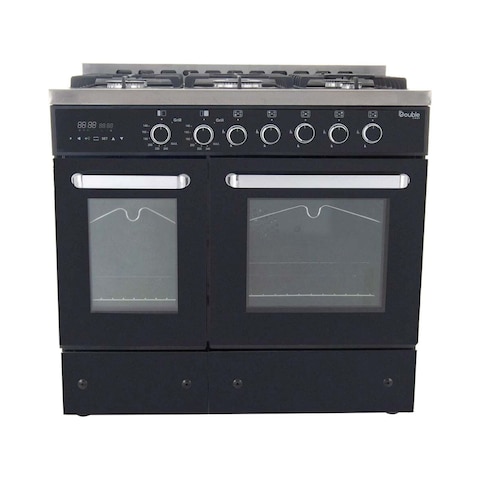 بوتاجاز بريميوم غاز دوبل شيف 5 شعلات - ستانلس ستيل وأسود - 6090SB-1GC-511-IDSP-DH