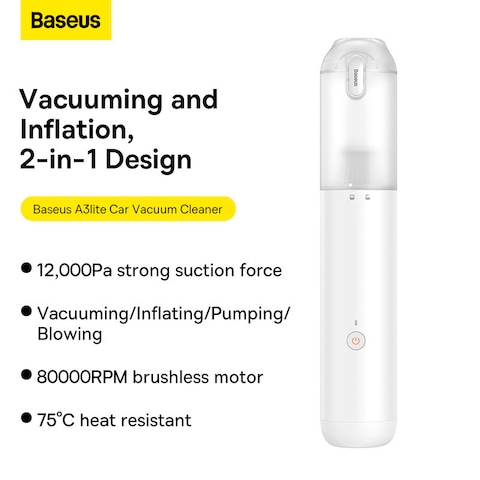 Baseus Car Vacuum Cleaner High Power, A3 Lite 12000PA Handheld Vacuum with USB C Fast Charging,Mini Hand Vacuum with Single Touch Empty, Mini Air Blower Inflator Pump Dust Buster for Car,Pet Hair,Desk