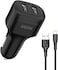 Green Lion Dual Port Car Charger 12W With PVC Lightning Cable 1.2M, Fast Charging (Black) - Charger