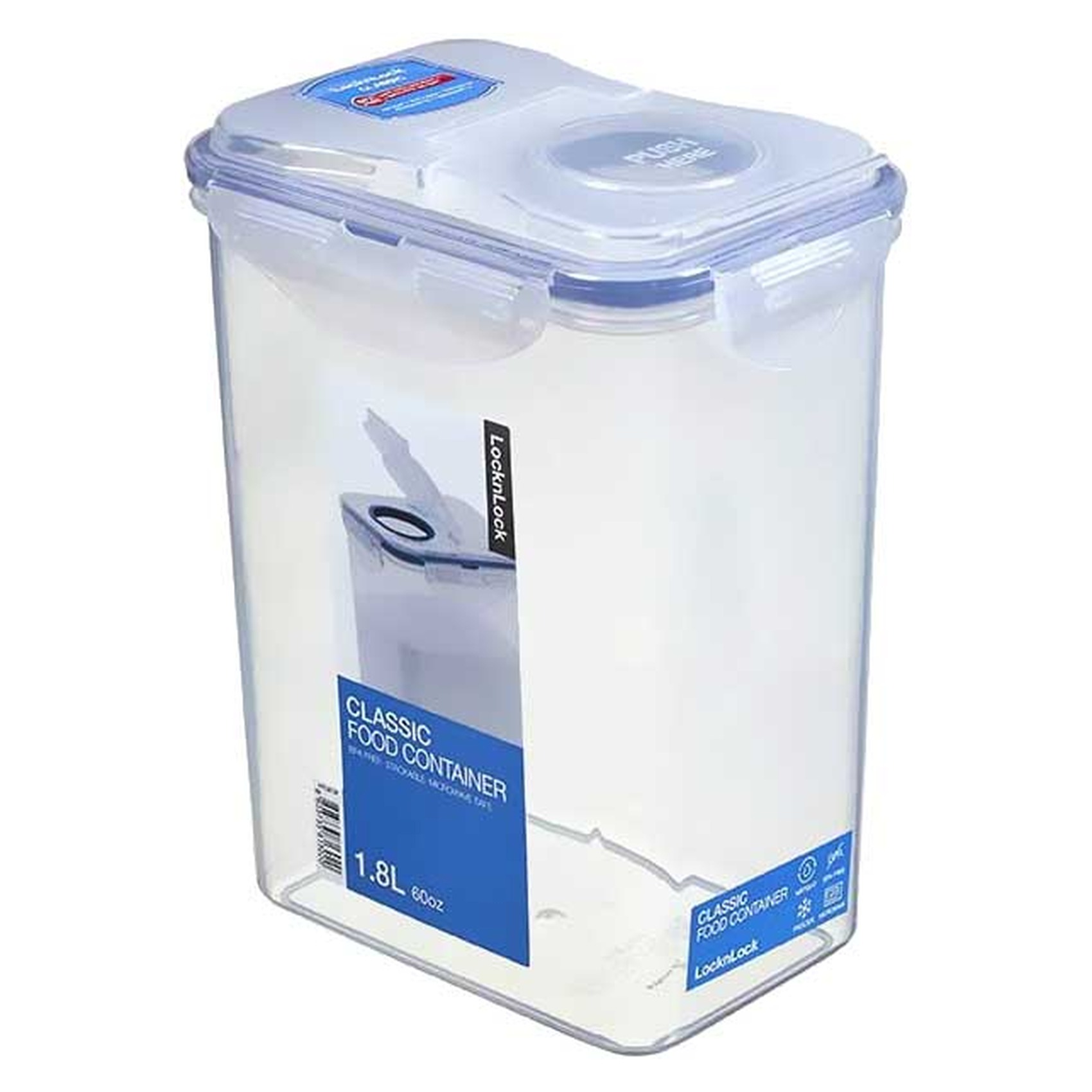 Lock &amp; Lock Classic Food Container With Lid Clear/Blue 1.8L