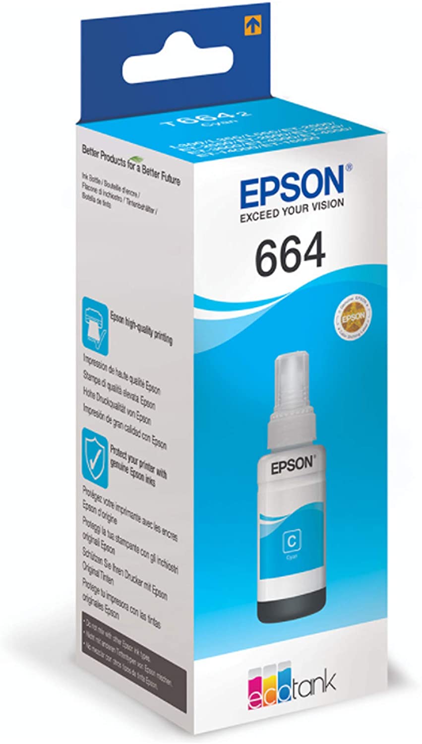 Epson T6642 Ecotank Ink Bottle, Cyan Ink For Printer Refill, 70ml