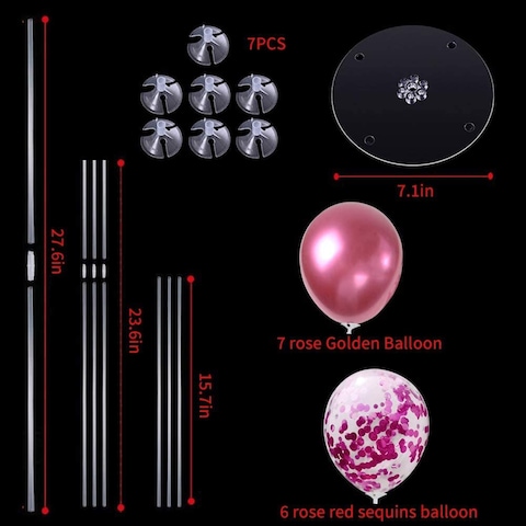 Party Time 2 Table Balloon Stand Kit 27.6&quot; Height Balloon Sticks Holder with 16pcs Chrome Pink Latex &amp; Confetti Balloons for Birthday Anniversary Wedding Party Bridal Baby Shower Decorations