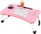 Foldable Laptop Bed Table Multi-Function Lap Bed Tray Table with Storage Drawer and Water Bottle Holder, Serving Tray Dining Table with Slot for Eating, Working on Bed/Couch/Sofa - Pink, LT3-PNK