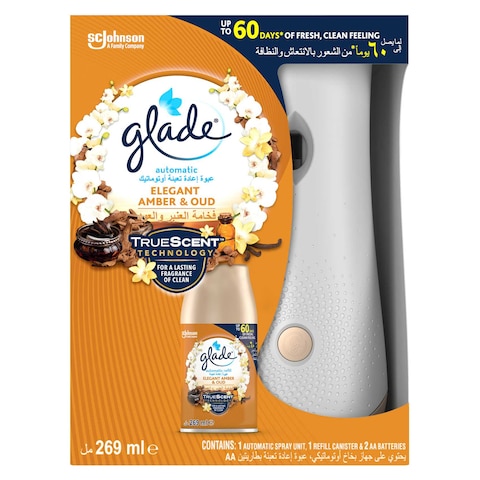 Glade Automatic Spray Holder With Elegant Amber &amp; Oud Air Freshener 269ml