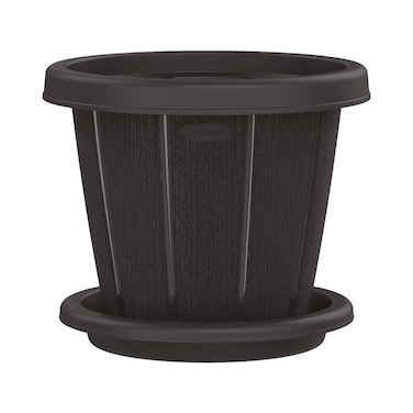 Cosmoplast Cedargrain Flower Pot With Tray Dark Brown 12inch