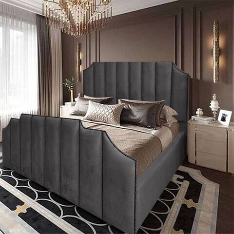 إن هاوس تاج هيكل سرير منجد بالمخمل - نفر ونص - 200×150 سم - رمادي غامق