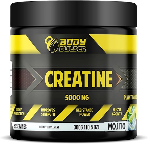 Body Builder Creatine 5000mg - Gluten-Free &amp; Vegan Friendly Energy Booster, Improve Strength And Muscle Growth, Performance Booster, Naturally Sourced For Optimal Power &amp; Endurance - 300gm (Mojito)