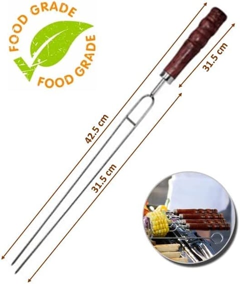 Grilling Needles Steel Skewers, U Shape Toasting Fork, Re-usable BBQ Roasting Stick with Wooden Handle for Shish Kebab (3 Pcs)