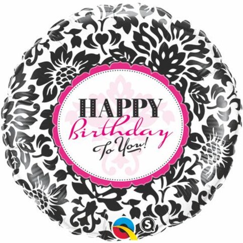 Qualatex Happy Birthday Elegant Damask Foil Balloon- 18-Inch Size