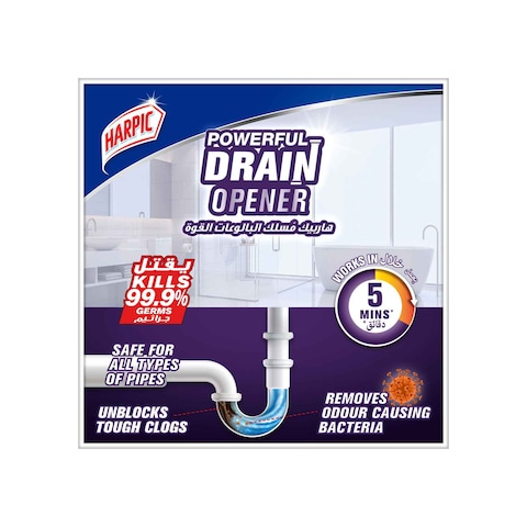 Harpic Powerful Drain Opener, Kills 99.9% Germs, 1L