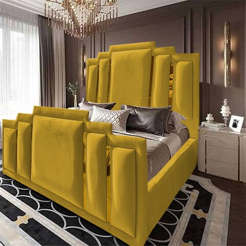 إن هاوس باريس هيكل سرير منجد بالمخمل - نفر ونص - 200×160 سم - ذهبي