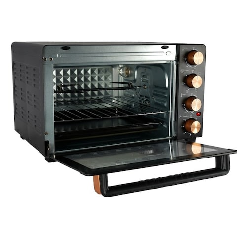 AFRA Electric Oven Toaster, 30L, 1500w Convection Rotisserie &amp; Oven Lamp, 4 Knobs Tray, Rack, Handle, 7-Functions Control, Adjustable Thermostat 70 To 250C, AF-3015OTBK, 2-Year Warranty