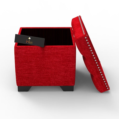 Eccentric Stool Cum End Table with Storage (Red)