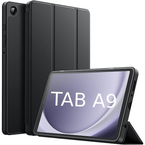 Case For Samsung Galaxy Tab A9 8.7 Inch, Slim Translucent Back Tri-Fold Stand Protective Tablet Cover, Support S Pen Charging, Auto Wake/Sleep (Black)
