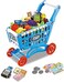 Fitto Kids Shopping Cart Toy Supermarket, 54pcs Playset, Grocery Cart, Credit Card, Pretend Fruit Vegetables, Shop Accessories, Blue