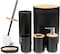 Bathroom Accessories Set, 6 Pieces Bamboo Bath Set- Soap Dish Toothbrush Holder Rinse Cup Lotion Bottle Trash Can Toilet Brush - Practical Toilet Kit for Home Washing Room, Black