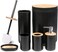 Bathroom Accessories Set, 6 Pieces Bamboo Bath Set- Soap Dish Toothbrush Holder Rinse Cup Lotion Bottle Trash Can Toilet Brush - Practical Toilet Kit for Home Washing Room, Black