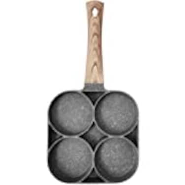 4 Hole Omelet Pan for Burger Eggs Ham Pancake Maker Wooden Handle Frying Pot Non-Stick Cooking Breakfast