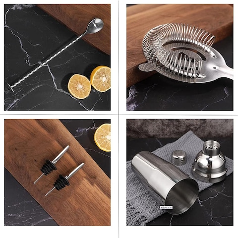9pcs/Set Cotail Shaker Stainless Steel Bartender Tool Mixer with Stylish Bamboo Stand, Home Bartending Kit and Martini Cotail Shaker Set