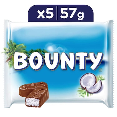 Bounty Milk Chocolate Bars, 57g Pack of 5