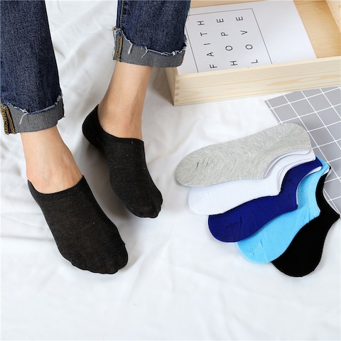 Generic-gray Spring Men Invisible Solid Color Boat Socks Invisible Breathable Socks