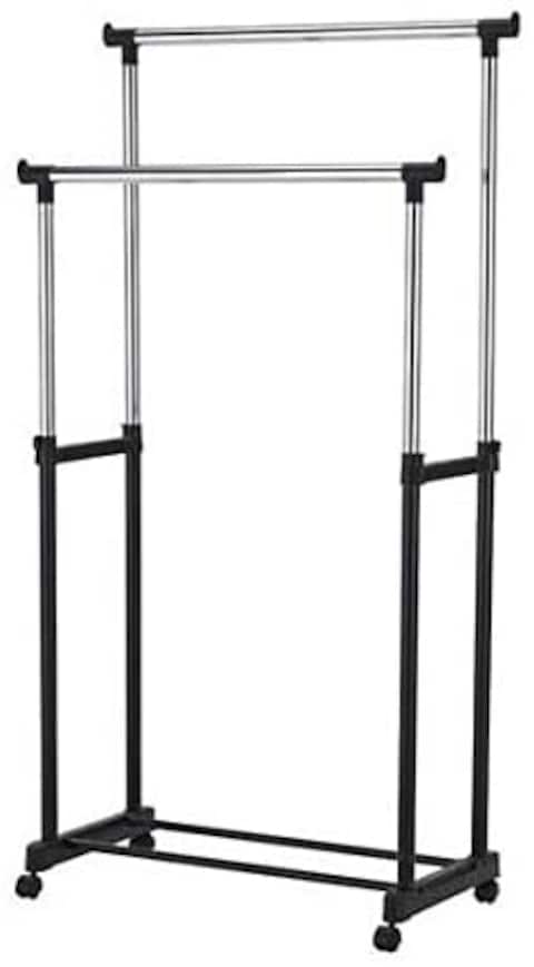 Doreen Cloth Rack 2 pole, Metal Double Pole Telescopic Clothes Hanger, Black