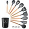 Decdeal - 9PCS Cooking Utensils with Storage Holder Kitchen Utensil Set Silicone Kitchenware Set Wooden Handle&nbsp;Cookware Set Chef Nonstick Cookware Kitchen Gadgets