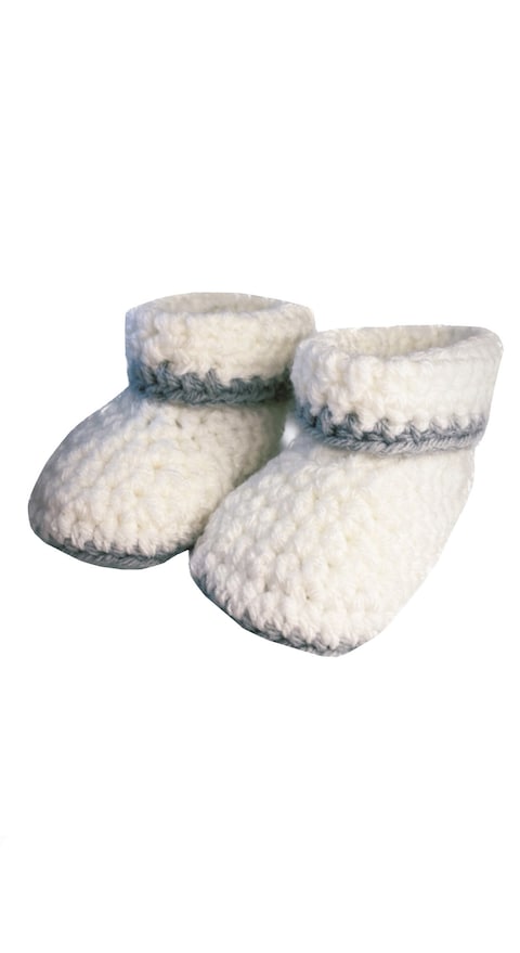 Pikkaboo Cuddles and Snuggles Crochet Baby Booties-White &amp; Grey