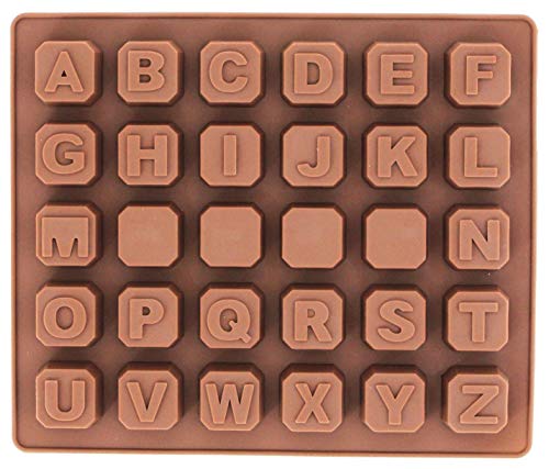 AB SALES Silicone English Alphabet Mould, Blocks Non-Stick Chocolate Moulds, Baking Mold, Handmade Wax Resin Moulds, DIY Cake Topper Gummy Sugarpaste Candy Wax Melts Decoration, Brown