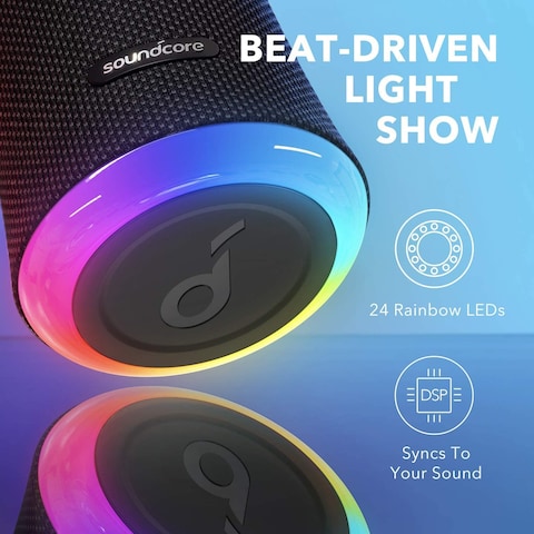 Soundcore Anker Flare 2 Bluetooth Speaker, With Ipx7 Waterproof Protection And 360&deg; Sound For Backyard And Beach Party, 20W Wireless Speaker With Partycast, Eq Adjustment, And 12-Hour Playtime