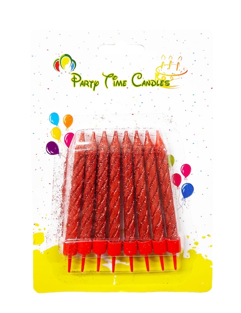 Party Time 8-Pieces Red Glittery Birthday Candle Kids Adult Birthday Cake Decoration Candles - Glittery Red Candles Birthday Party Decorations