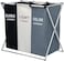 Doreen Laundry Clothes Hamper Sorter Basket Bin Foldable with Aluminum Frame, Clothes toys Waterproof Organizer Bag, Washing Storage Dirty Clothes Bag for Bathroom Washroom Bedroom (3sections)（GC1755A