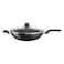 Tefal Cook Easy Non-Stick Aluminium Chinese Wok Pan With Glass Lid Black 32cm