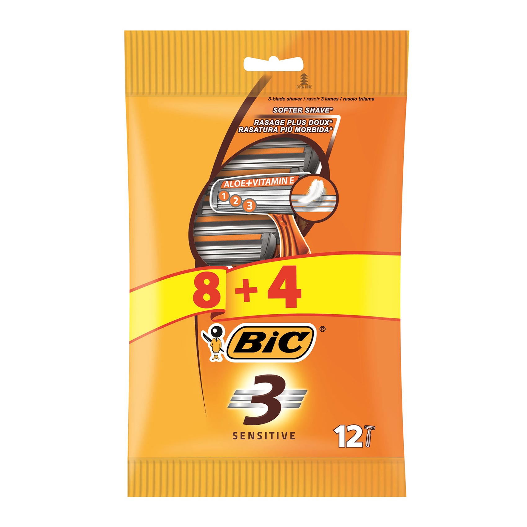 Buy Bic 3 Sensitive Razors Orange 12 count Online | Carrefour KSA