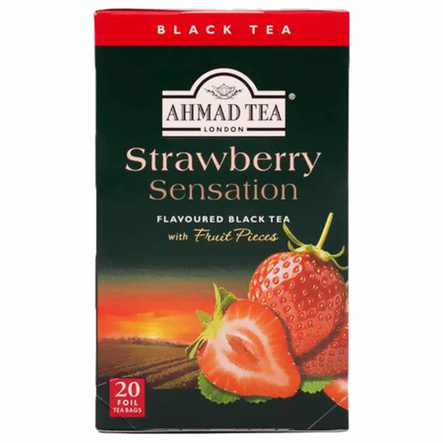 Ahmad Tea Strawberry Sensation Flavoured Black Tea Bags – 20 Count Ahmad Tea Strawberry Sensation Flavoured Black Tea Bags – 20 Count