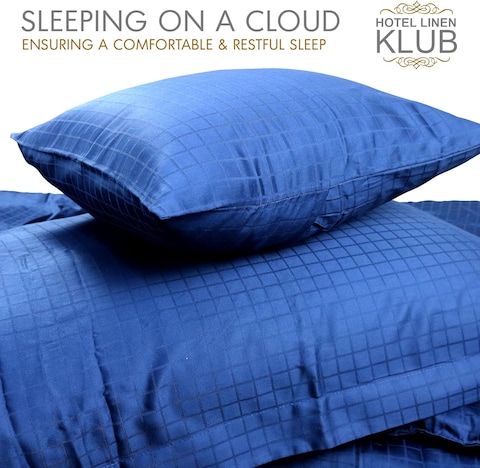 Hotel Linen Klub Deluxe King Comforter 5 PC Set - 100% Cotton 250TC Dobby Jacquard Box Sateen Textured Design, Size: 220 x 240cm, Navy Blue