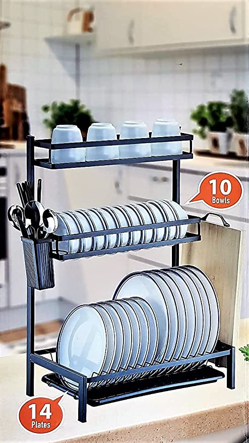 Buy 3-Layers Dish Drying Rack, Bowl Organizer / Kitchen Storage ...