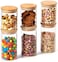 1CHASE&reg; 6 Pcs Glass Food Storage Jars Air Tight borosilicate Kitchen Food Storage Container Set with Natural Bamboo Lids for Candy Cookie Rice Sugar Flour Pasta Nuts 450 ML /700ML