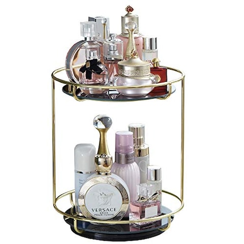 2-Layer 360 Degree Rotating Cosmetic Holder Stand Black/Gold