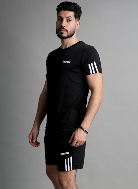 Mei Stylish Men T-Shirt And Shorts Set Suitable For Indoor And Outdoor, XXL Size, Black