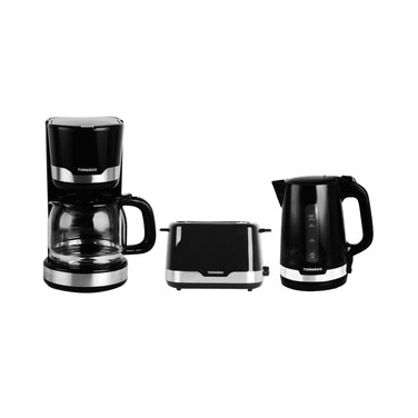 صانع القهوة مع غلاية كهربائية و توستر بشريحتين من تورنيدو، 1.7 لتر – 1000 وات – أسود