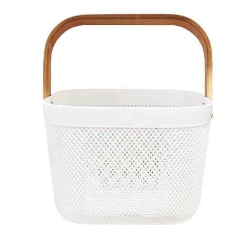 Home Pro Plastic Mesh Basket With Handle White And Brown