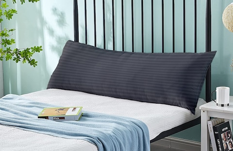 KLUB LINEN Long Body Pillow 1pc, Fabric: 100% Polyester 85 GSM Microfiber 1 cm Stripe Super Soft, Filling: 1300 gm Hollow Fiber Comfort, Breathable &amp; Ultra Soft , Size: 45 x 120 cm, Color: Dark Grey