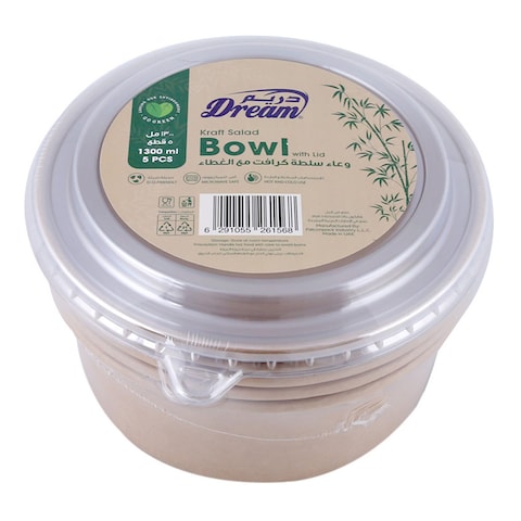 Dream Kraft Container Bowl with Lid 1300ml 5 PCS
