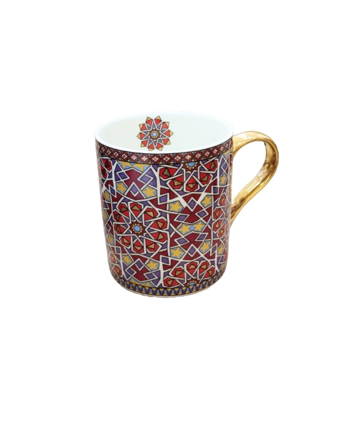 Lihan Morocco Style Multicolour Pattern Arabian Tea Cup (275Ml) With Gold Handel Special Ceramic Cup Idel For Tea, Coffee And Cappuccino