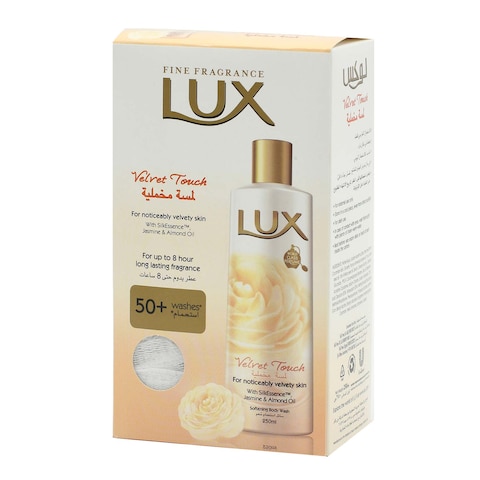 Buy Lux for noticeably velvet skin velvet touch body wash with loofah 250 ml in Saudi Arabia