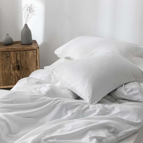 Luna Home Premium Single Size 4 Pieces Bedding Set Without Filler, Plain White Color