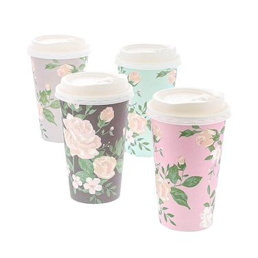Tiba Paper Cups with Lid - 24 Pieces